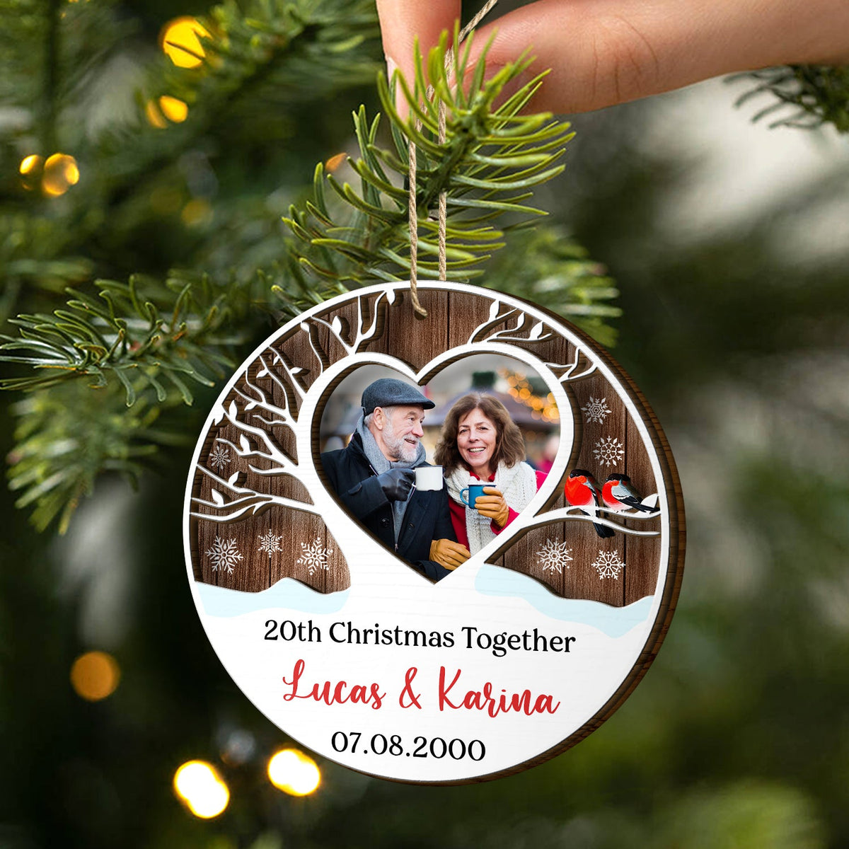 Custom Photo Married Christmas Together - Gift For Couples - Personalized 2-Layered Wooden Ornament