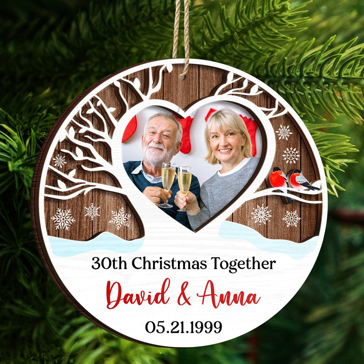 Custom Photo Married Christmas Together - Gift For Couples - Personalized 2-Layered Wooden Ornament