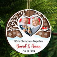 Custom Photo Married Christmas Together - Gift For Couples - Personalized 2-Layered Wooden Ornament
