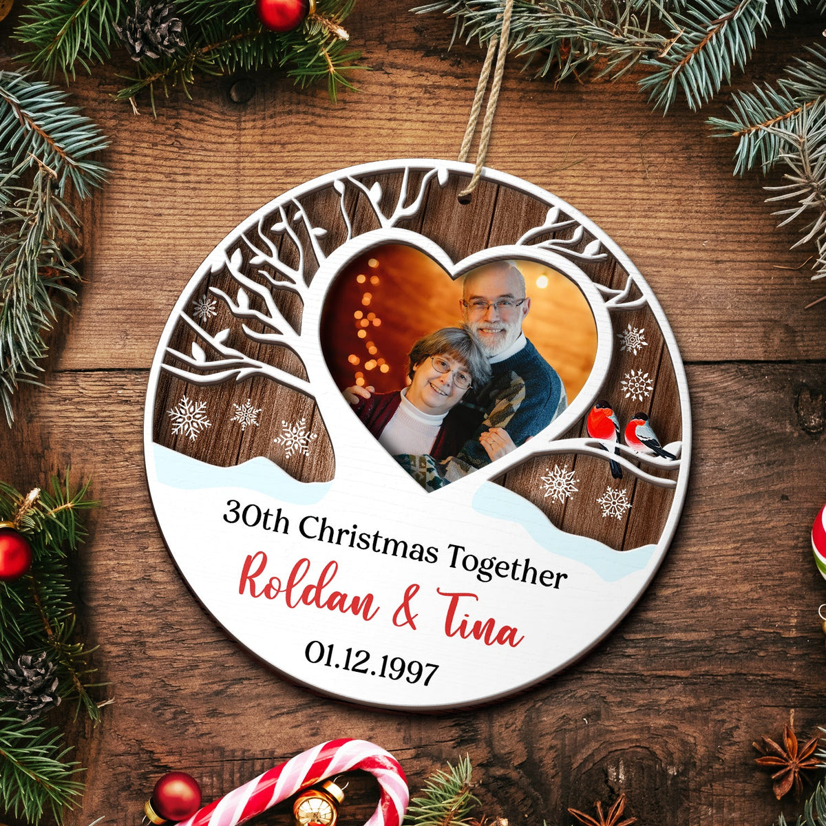 Custom Photo Married Christmas Together - Gift For Couples - Personalized 2-Layered Wooden Ornament