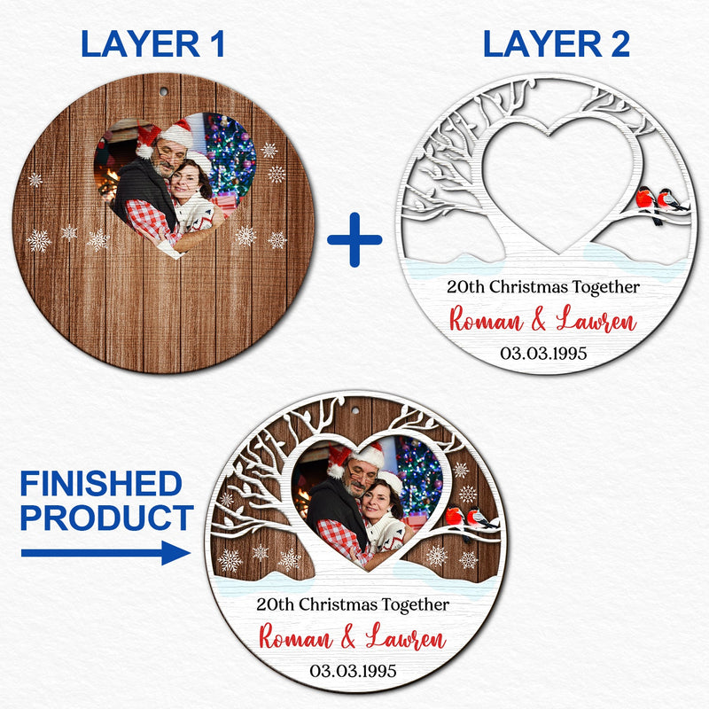 Custom Photo Married Christmas Together - Gift For Couples - Personalized 2-Layered Wooden Ornament