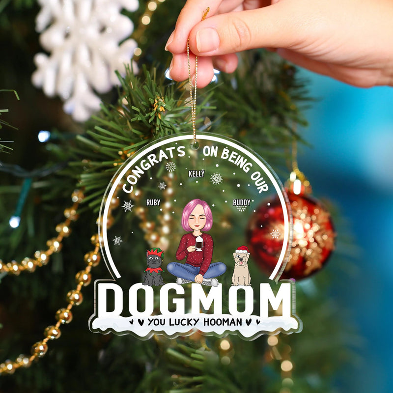 Christmas Congrats On Being Our Dog Mom Dog Dad - Gift For Dog Lovers - Personalized Custom Shaped Acrylic Ornament