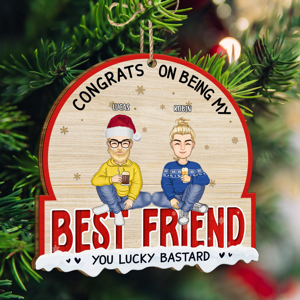 Christmas Congrats On Being My Besties - Gift For Bestie - Personalized Custom Shaped Wooden Ornament