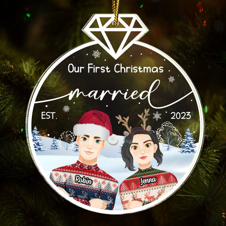 Our First Christmas Engaged Married - Gift For Couples - Personalized Custom Shaped Acrylic Ornament