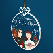Our First Christmas Engaged Married - Gift For Couples - Personalized Custom Shaped Acrylic Ornament