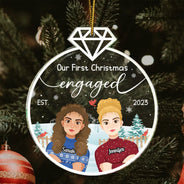 Our First Christmas Engaged Married - Gift For Couples - Personalized Custom Shaped Acrylic Ornament