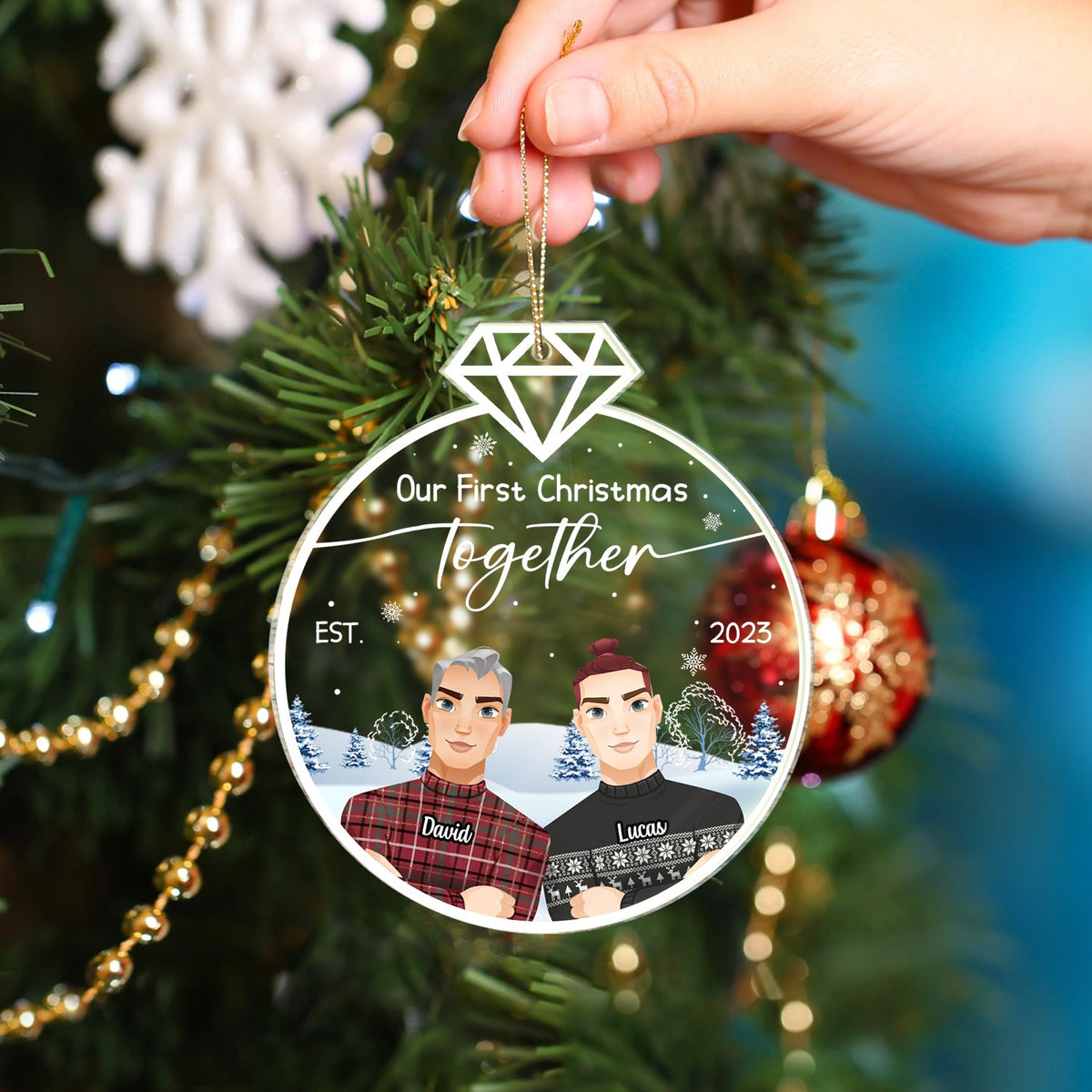 Our First Christmas Engaged Married - Gift For Couples - Personalized Custom Shaped Acrylic Ornament