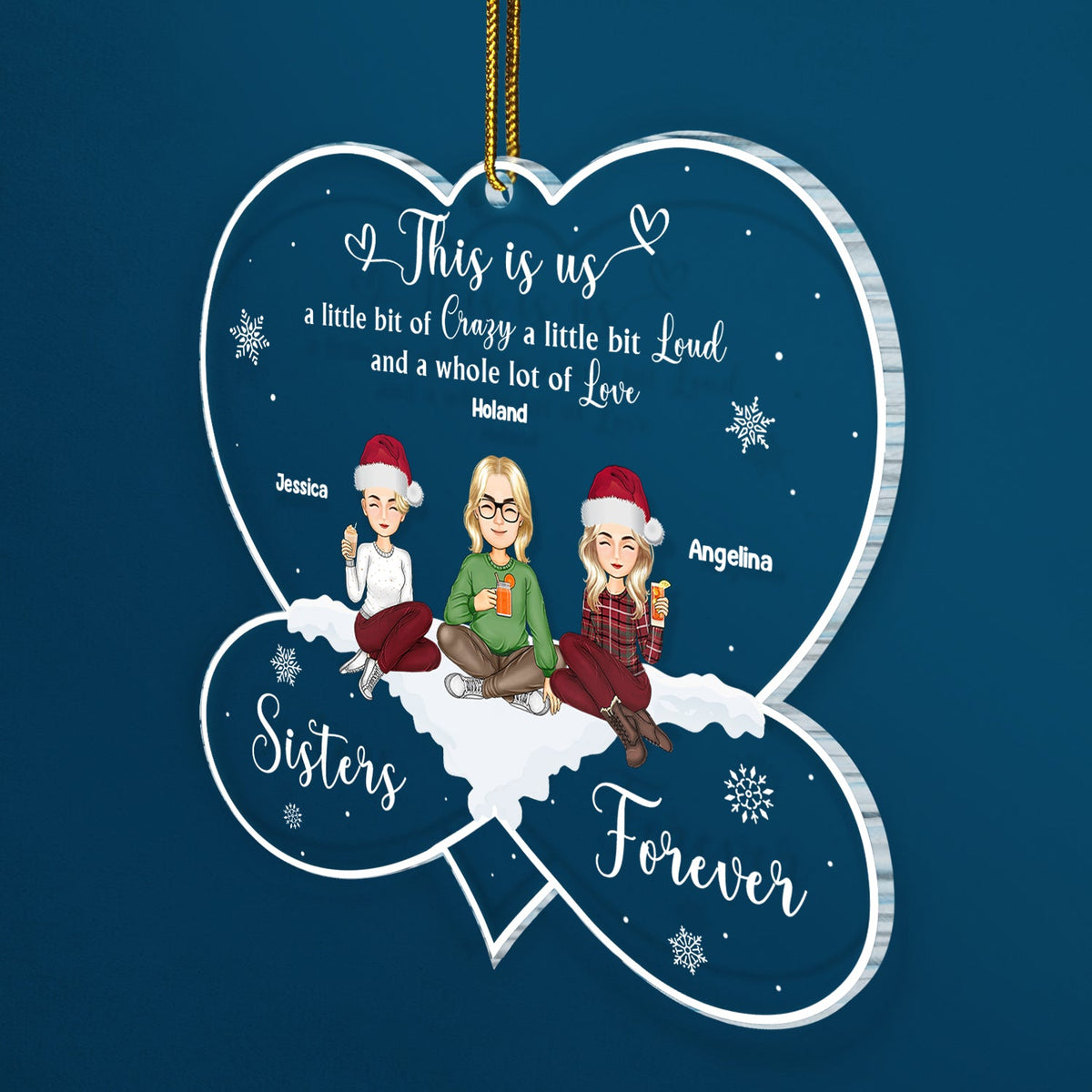 Christmas Sibling Cartoon This Is Us A Little Bit Of Crazy - Gift For Siblings - Personalized Custom Shaped Acrylic Ornament