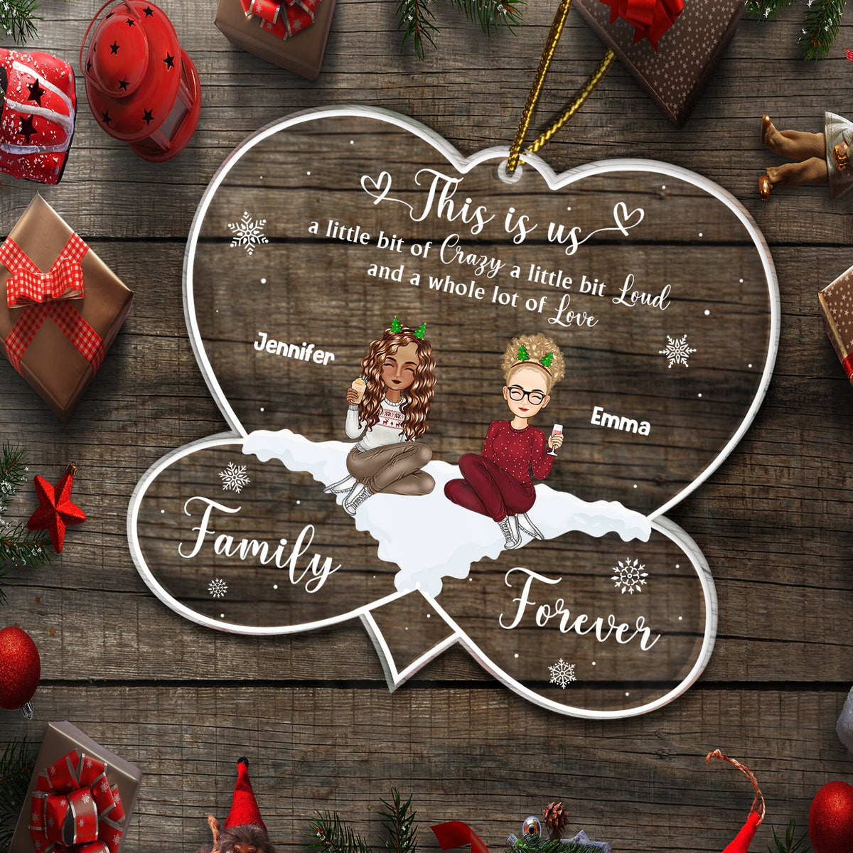 Christmas Sibling Cartoon This Is Us A Little Bit Of Crazy - Gift For Siblings - Personalized Custom Shaped Acrylic Ornament