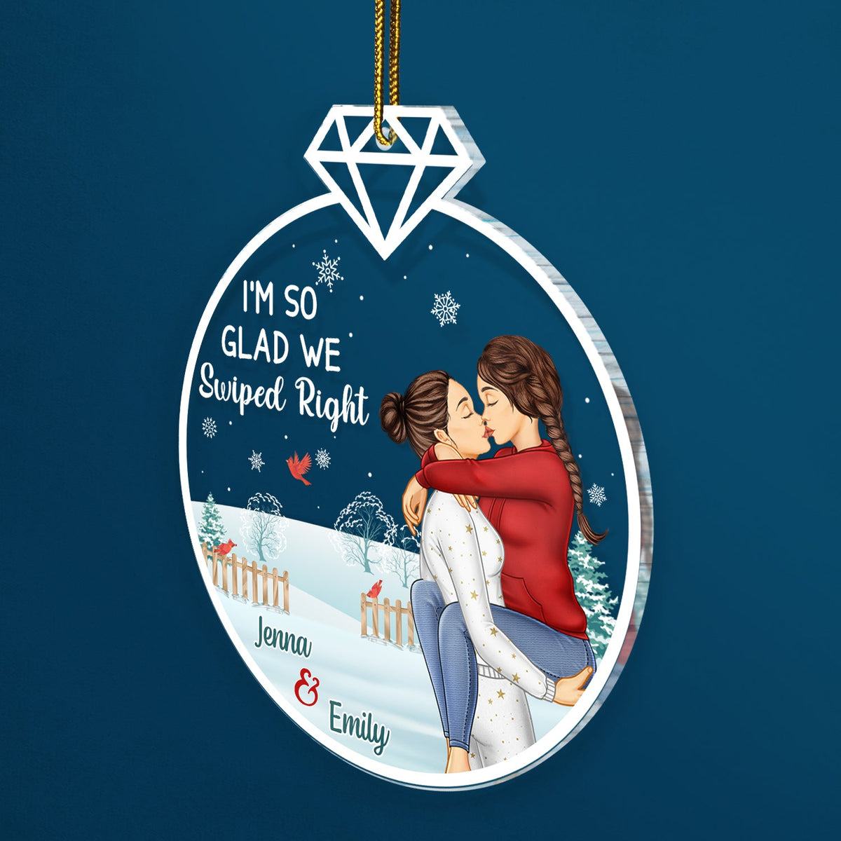 Glad We Swiped Right - Christmas Gift For Couples - Personalized Custom Shaped Acrylic Ornament
