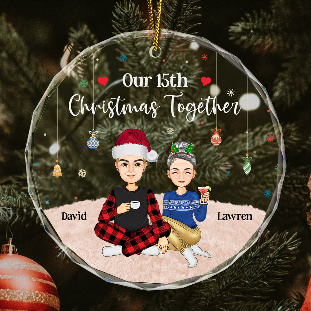 Christmas Couple Our 15th Christmas Together - Gift For Couples - Personalized Circle Glass Ornament
