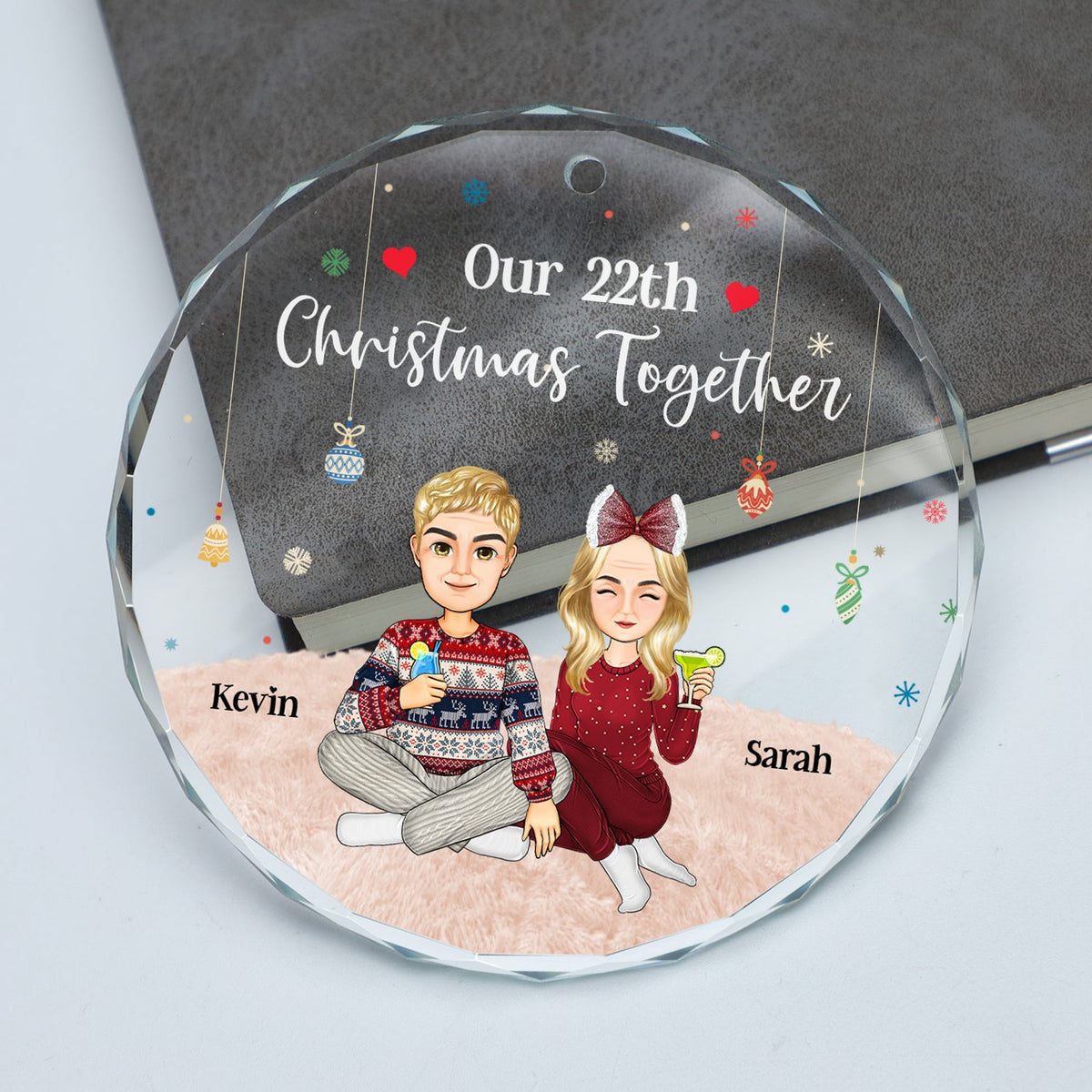 Christmas Couple Our 15th Christmas Together - Gift For Couples - Personalized Circle Glass Ornament