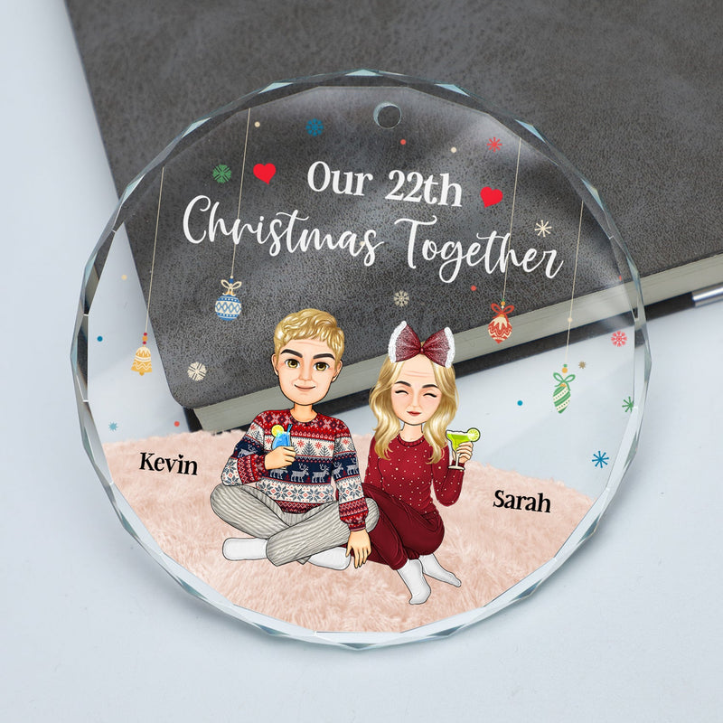 Christmas Couple Our 15th Christmas Together - Gift For Couples - Personalized Circle Glass Ornament
