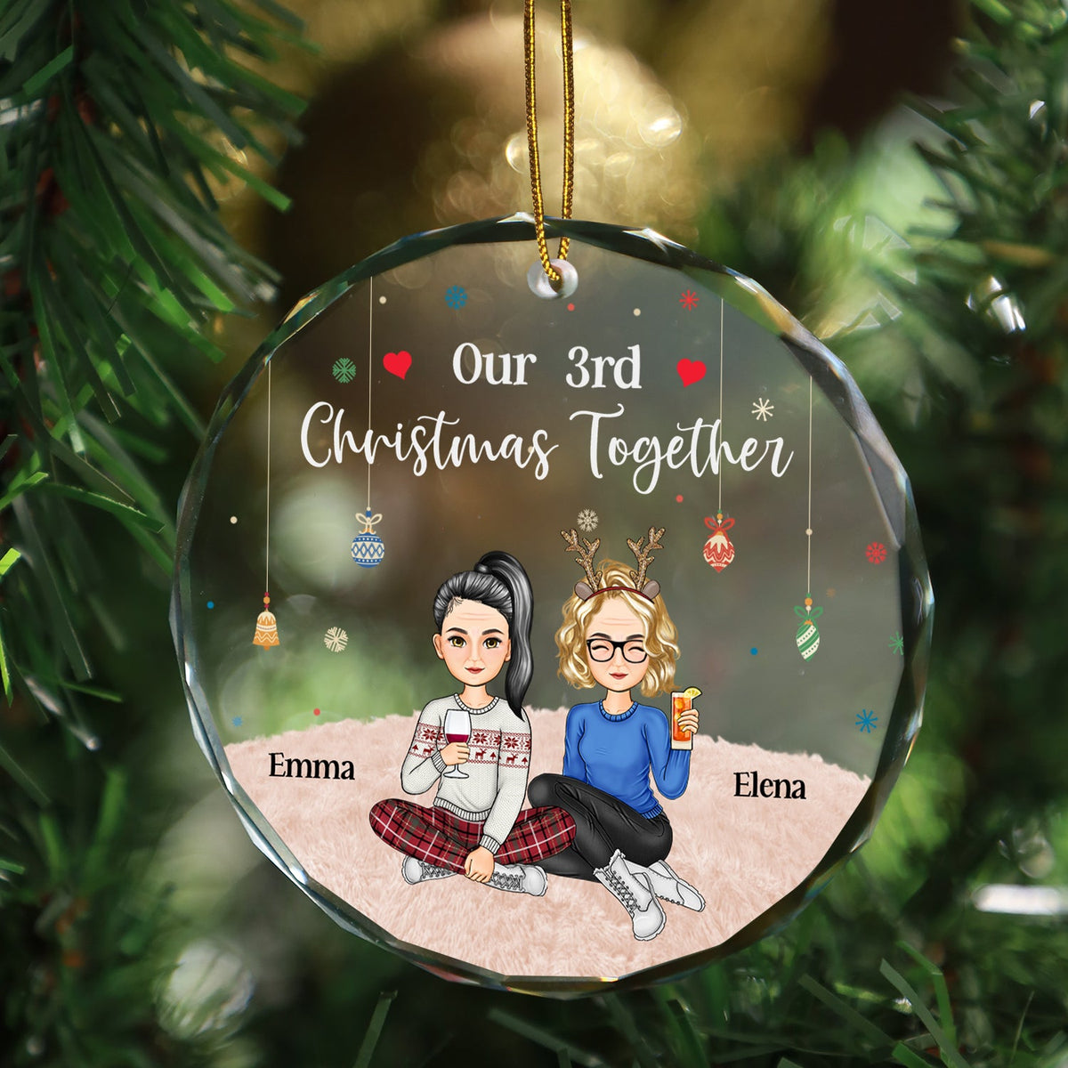 Christmas Couple Our 15th Christmas Together - Gift For Couples - Personalized Circle Glass Ornament
