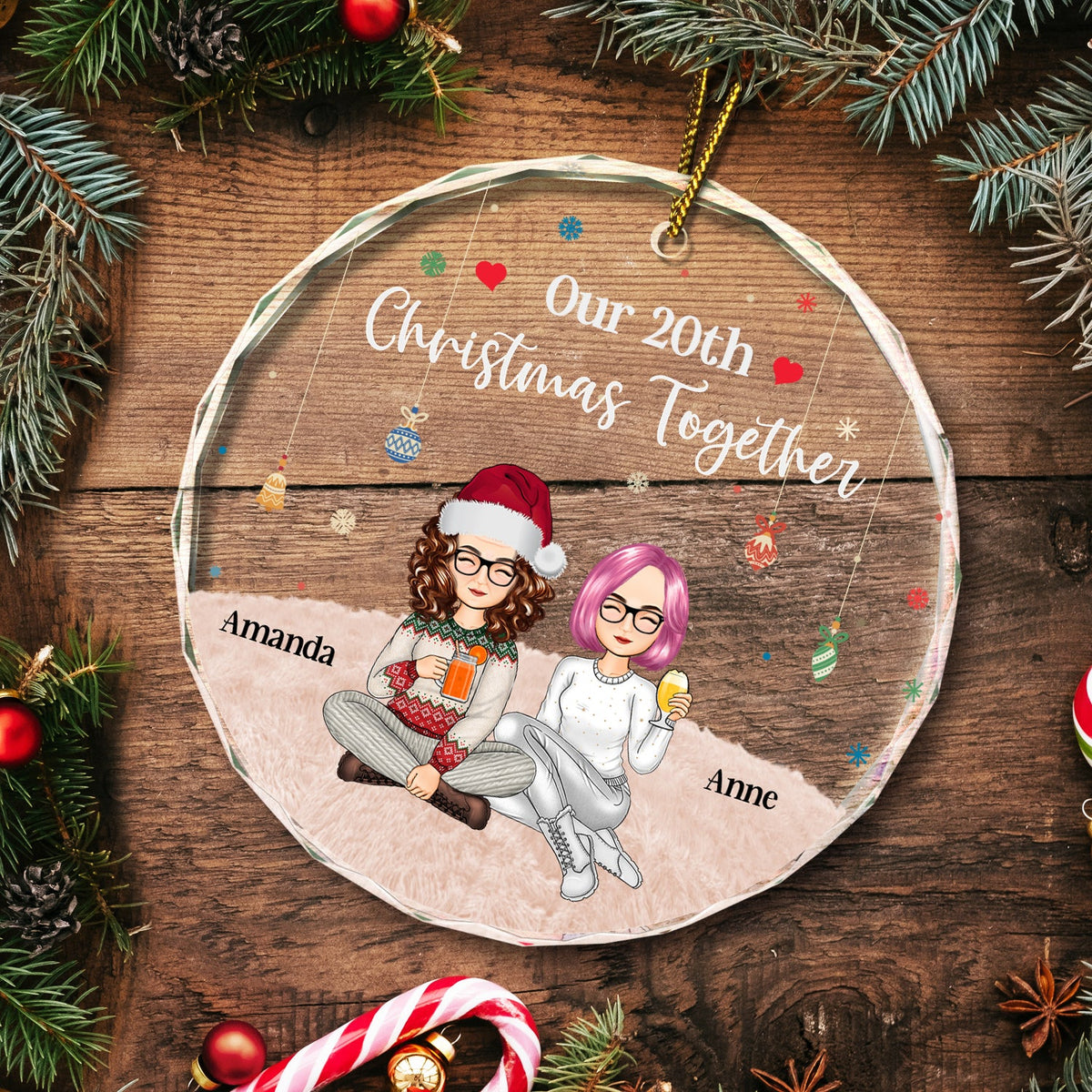 Christmas Couple Our 15th Christmas Together - Gift For Couples - Personalized Circle Glass Ornament