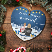Our First Christmas Married - Gift For Couples - Personalized Custom Shaped Wooden Ornament