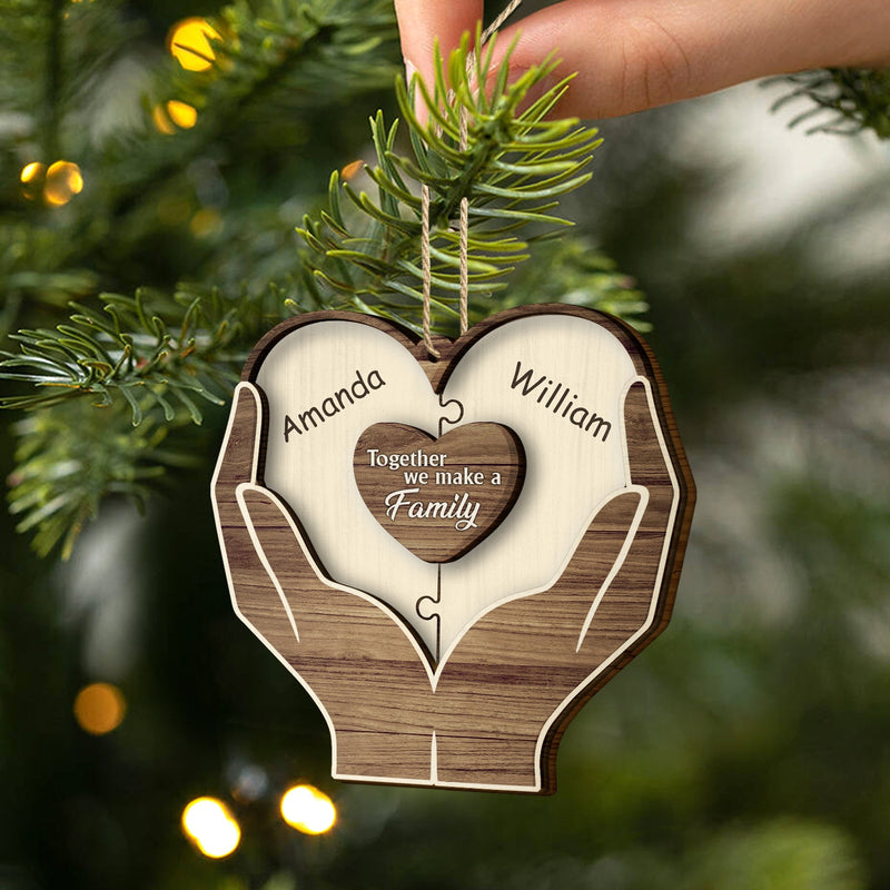 Christmas Hands Puzzle Together We Make A Family - Gift For Family - Personalized 2-Layered Wooden Ornament