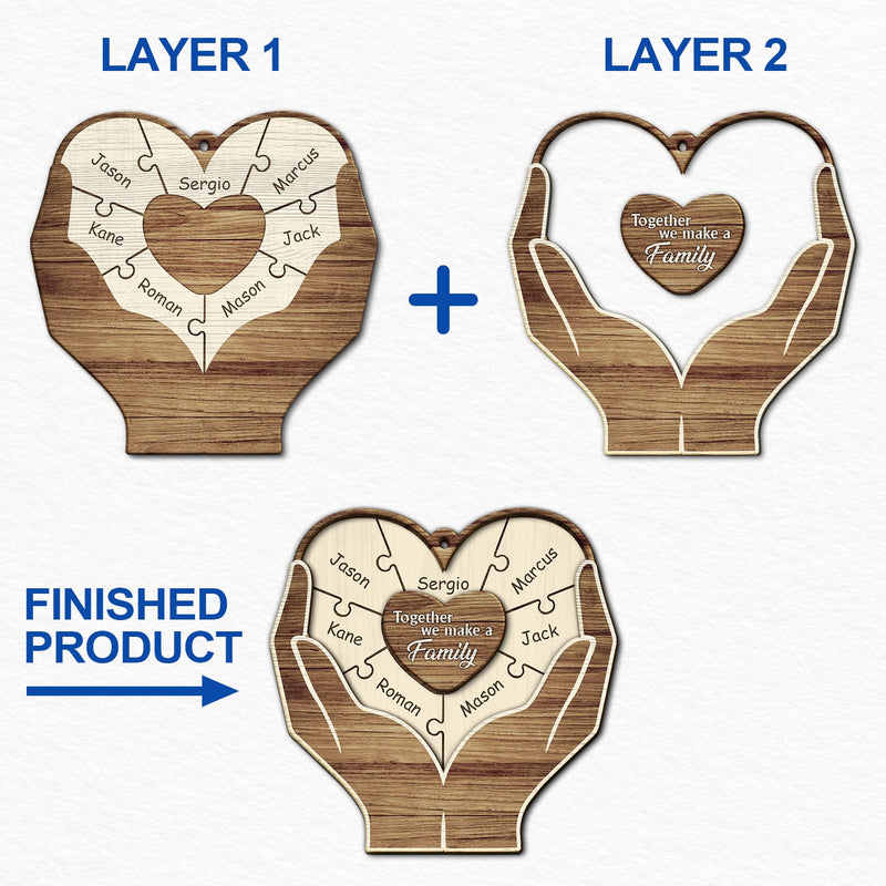 Christmas Hands Puzzle Together We Make A Family - Gift For Family - Personalized 2-Layered Wooden Ornament