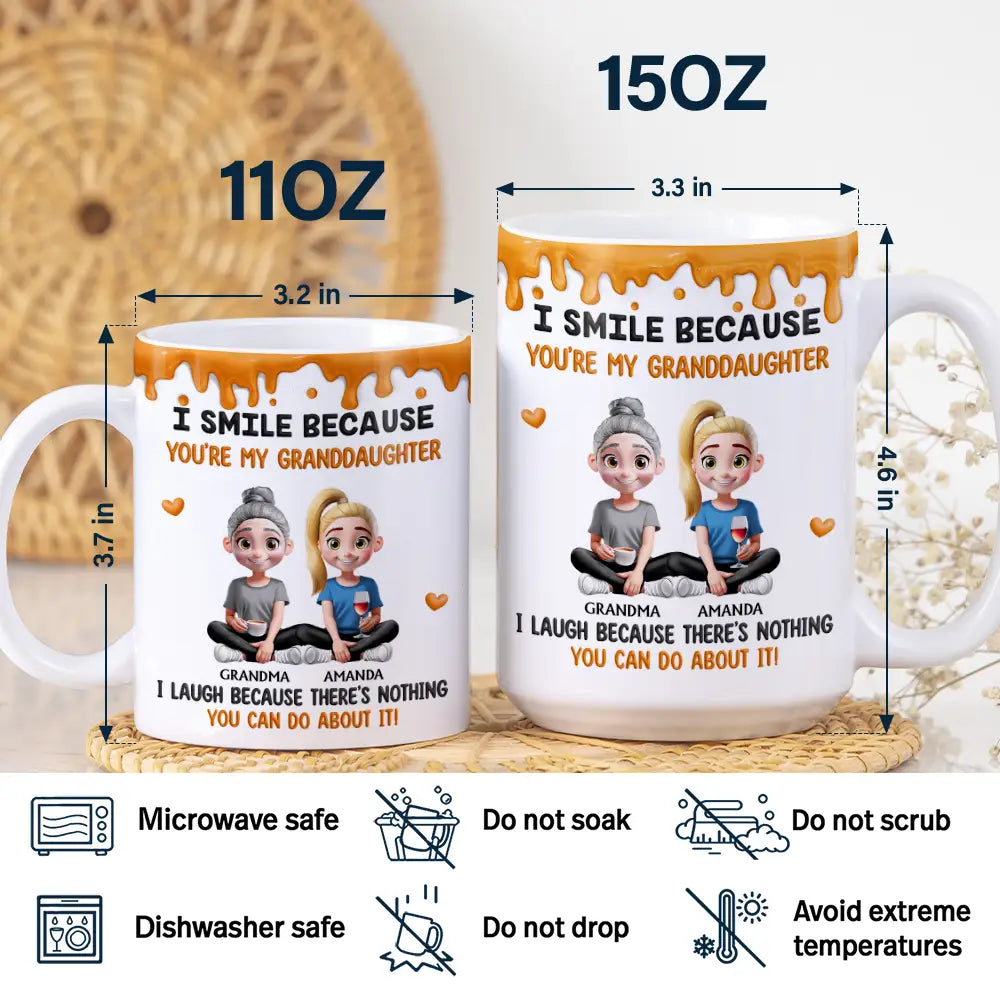 Gift For Daughter,Dad,Daughters (Adult),Happy - I Smile Because You're My Daughter Granddaughter - Personalized White Edge-to-Edge Mug