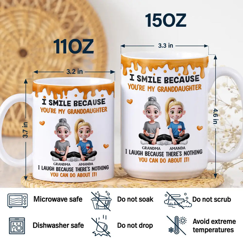 Gift For Daughter,Dad,Daughters (Adult),Happy - I Smile Because You're My Daughter Granddaughter - Personalized White Edge-to-Edge Mug