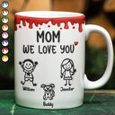 Gift For Mother,Funny,Mom,Children - Mom We Love You 3D Inflated Effect Stick Figure - Personalized White Edge-to-Edge Mug