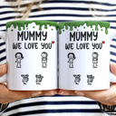 Gift For Mother,Funny,Mom,Children - Mom We Love You 3D Inflated Effect Stick Figure - Personalized White Edge-to-Edge Mug