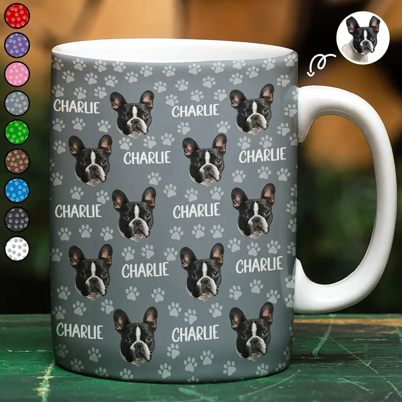 Cat Lovers,Pet Lovers,Dog Lovers,Dog Mom,Dog Dad,Cat Mom,Cat Dad,Happy - Custom Photo Funny Pet Face Pattern Dog Cat Family - Personalized White Edge-to-Edge Mug 