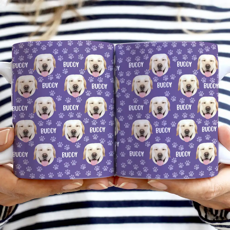 Cat Lovers,Pet Lovers,Dog Lovers,Dog Mom,Dog Dad,Cat Mom,Cat Dad,Happy - Custom Photo Funny Pet Face Pattern Dog Cat Family - Personalized White Edge-to-Edge Mug 