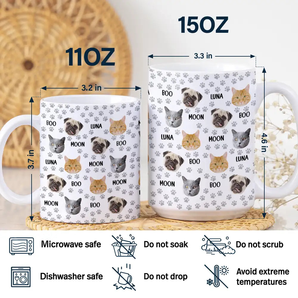 Cat Lovers,Pet Lovers,Dog Lovers,Dog Mom,Dog Dad,Cat Mom,Cat Dad,Happy - Custom Photo Funny Pet Face Pattern Dog Cat Family - Personalized White Edge-to-Edge Mug 