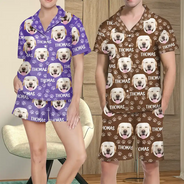 Custom Photo Funny Pet Face Pattern Dog Cat Family - Personalized Short Pajamas Set
