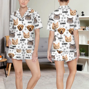 Custom Photo Funny Pet Face Pattern Dog Cat Family - Personalized Short Pajamas Set