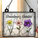 Gift For Grandma, Grandma - Grandkids, Happy - Grandma's Garden Stained Glass Birth Month Flower - Personalized Window Hanging Suncatcher Ornament