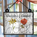 Gift For Grandma, Grandma - Grandkids, Happy - Grandma's Garden Stained Glass Birth Month Flower - Personalized Window Hanging Suncatcher Ornament