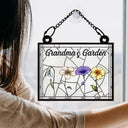 Gift For Grandma, Grandma - Grandkids, Happy - Grandma's Garden Stained Glass Birth Month Flower - Personalized Window Hanging Suncatcher Ornament