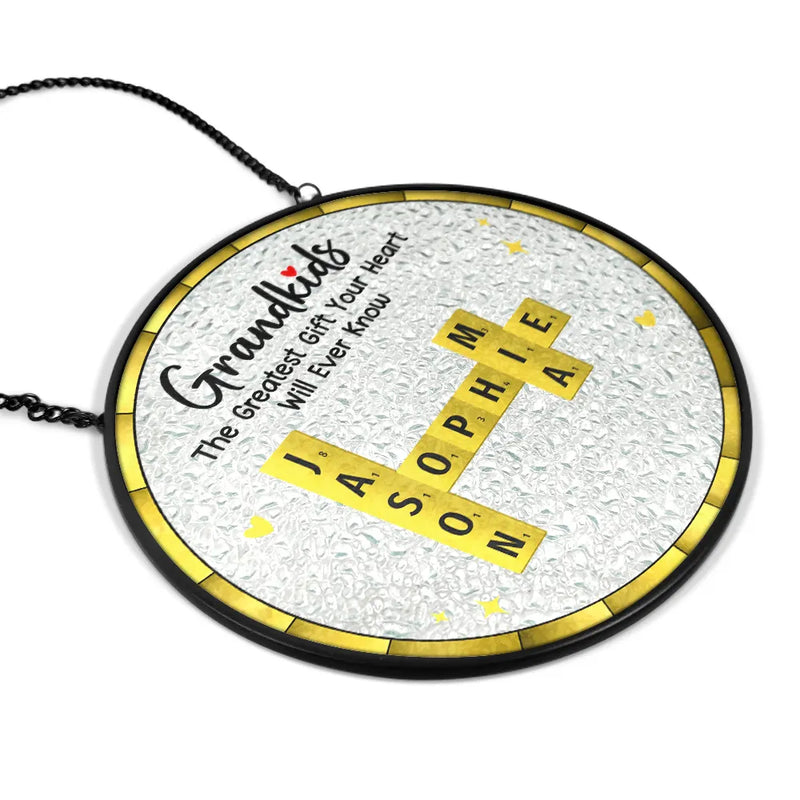 Gift For Grandma, Grandma - Grandkids, Happy - Crossword Grandkids Make Life More Grand - Personalized Stained Glass Window Hanging Suncatcher