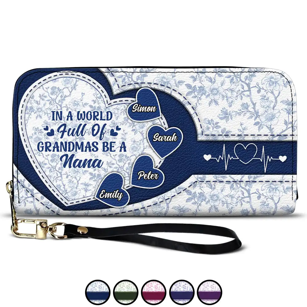 In The World Full Of Grandmas Toile De Jouy Heart Icon - Personalized Leather Long Wallet