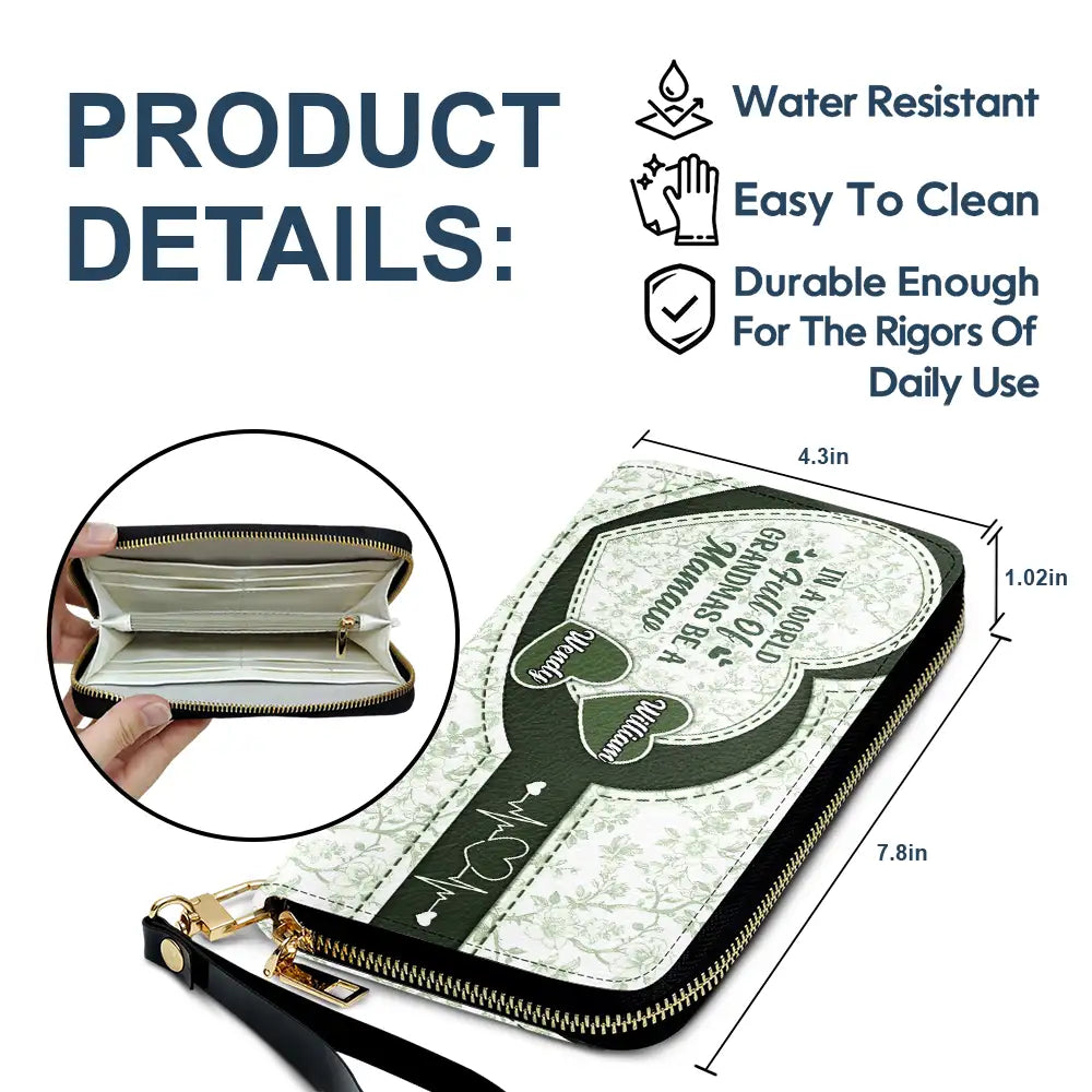 Gift For Grandma, Grandma - Grandkids, Happy - In The World Full Of Grandmas Toile De Jouy Heart Icon - Personalized Leather Long Wallet