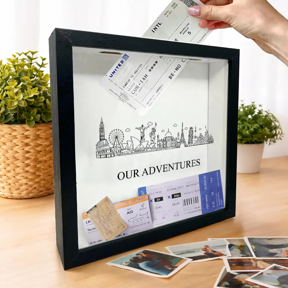 Travel,Gift For Yourself,Gift For Couples,Happy - Time To Travel Sketch Building Adventure - Personalized Ticket Memory Box