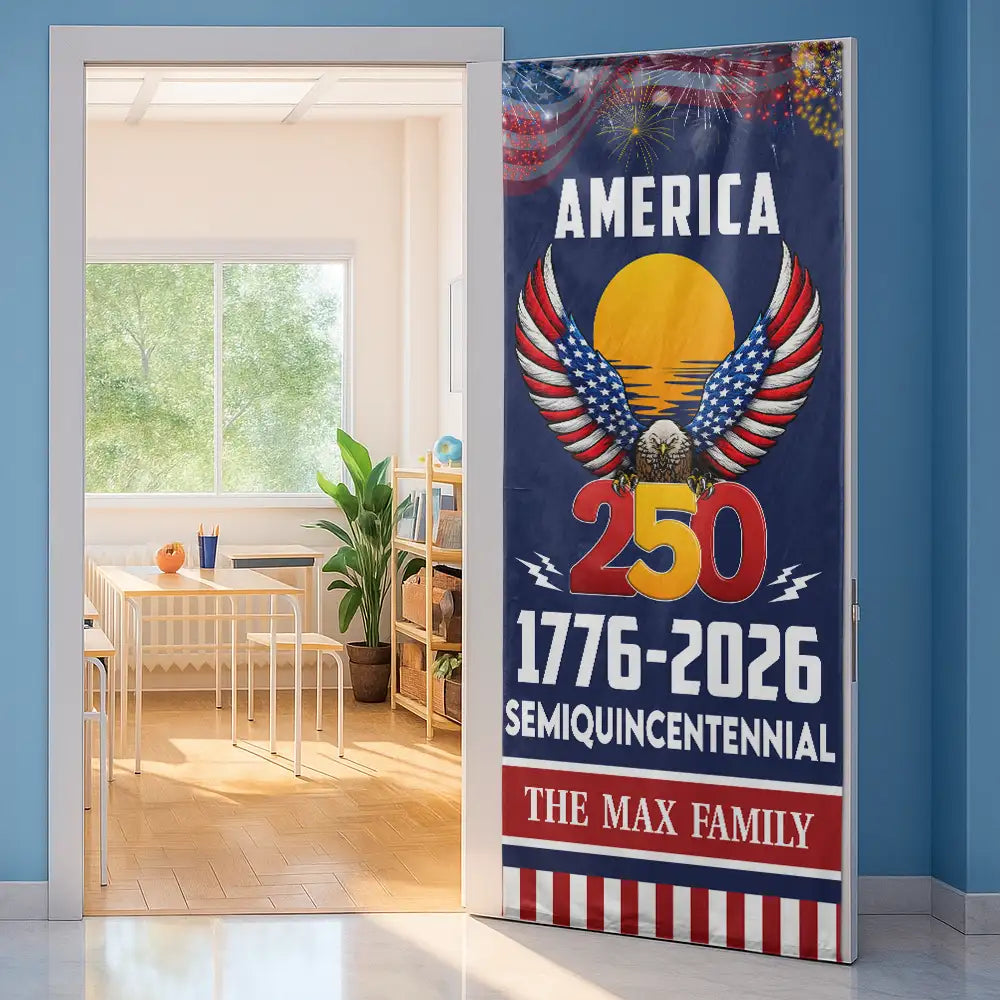 Family,Happy - America 250th Anniversary US Semiquincentennial Eagle - Personalized Door Cover