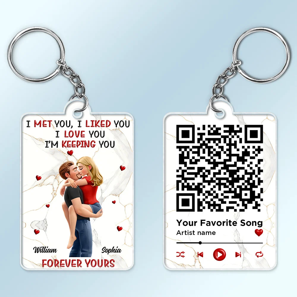 Gift For Couples,Gift For Husband,Gift For Wife,Gift For Boyfriend,Gift For Girlfriend,Love - QR Code Forever Yours Favorite Song Couple - Personalized Acrylic Keychain