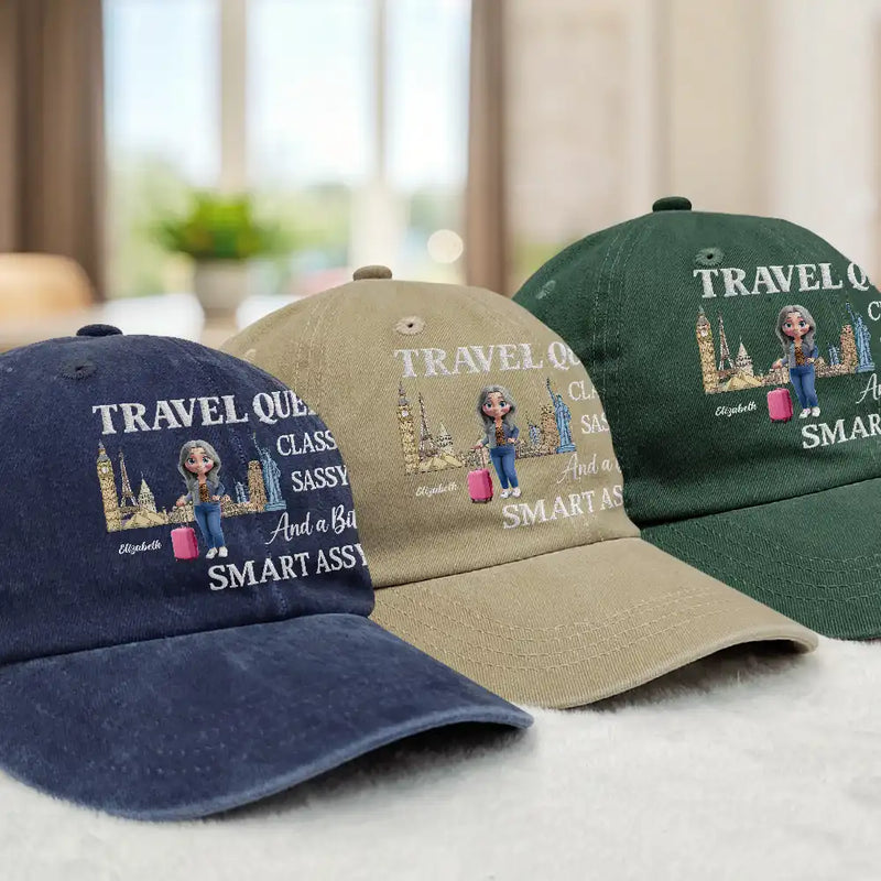 Travel,Gift For Yourself,Gift For Women,Funny - Cruise Queen Classy Sassy - Personalized Vintage Washed Denim Cap