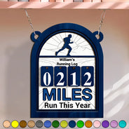 Gift For Yourself,Happy - Running Log Tracker Miles Run This Year - Personalized Hanging Tracker Sign
