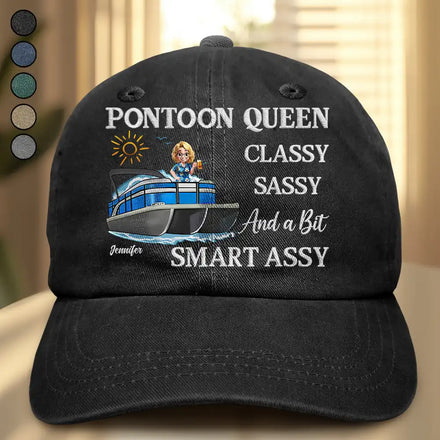 Pontoon Queen Classy Sassy - Personalized Vintage Washed Denim Cap