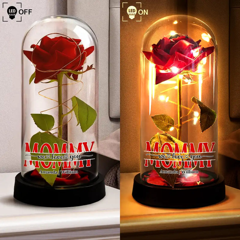 Gift For Mother, Gift For Grandma, Mom - Children, Happy - Mom We Love You - Personalized Everlasting Rose Dome Lamp