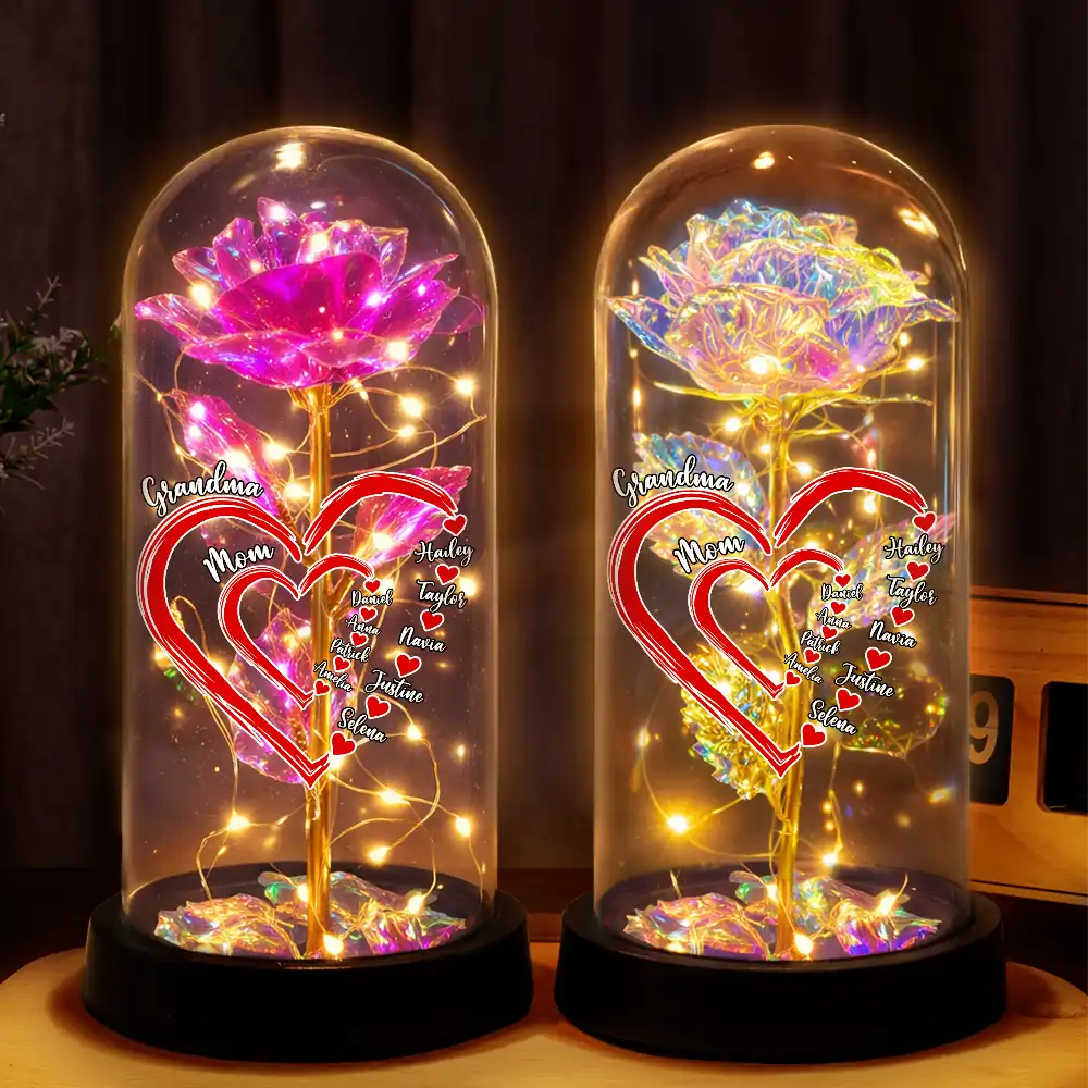Gift For Grandma,Grandma,Grandkids,Gift For Mother,Happy - Mom Grandma Sweetheart - Personalized Everlasting Rose Dome Lamp
