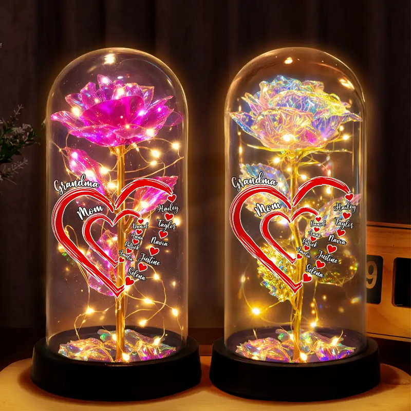 Gift For Grandma,Grandma,Grandkids,Gift For Mother,Happy - Mom Grandma Sweetheart - Personalized Everlasting Rose Dome Lamp