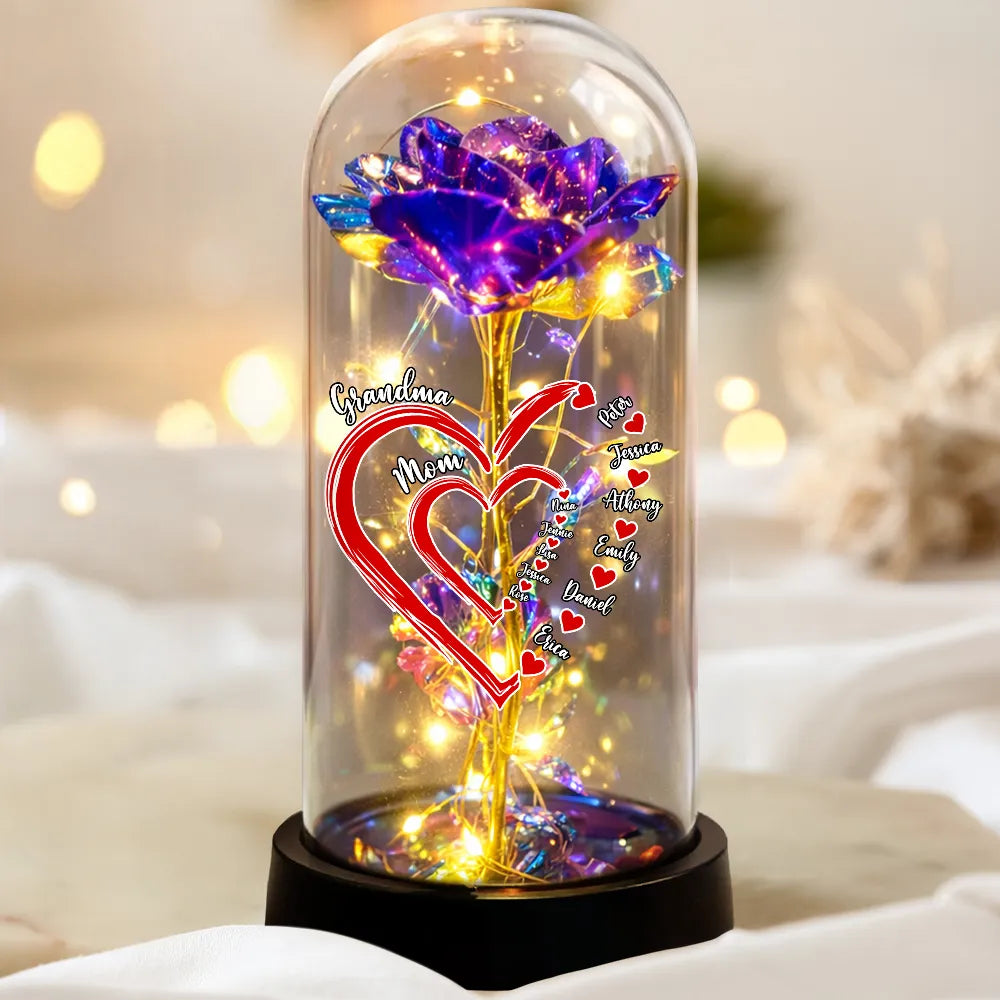 Gift For Grandma,Grandma,Grandkids,Gift For Mother,Happy - Mom Grandma Sweetheart - Personalized Everlasting Rose Dome Lamp