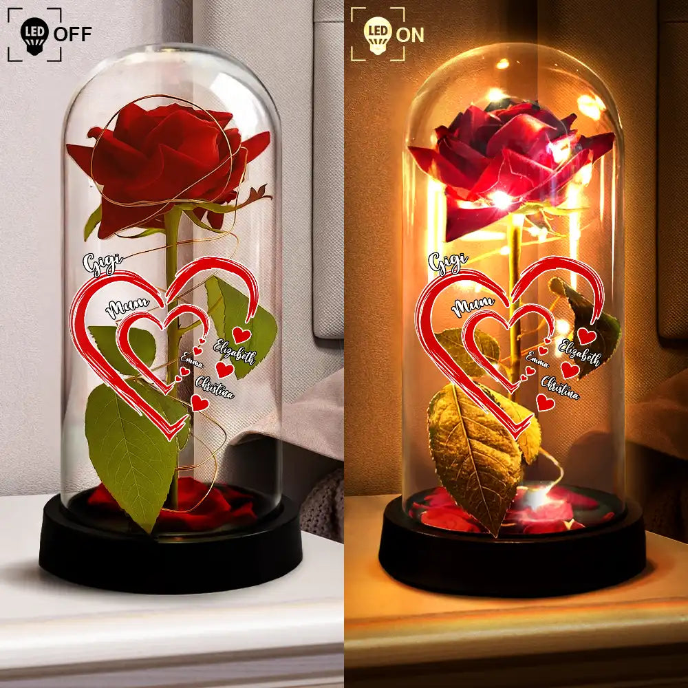Gift For Grandma,Grandma,Grandkids,Gift For Mother,Happy - Mom Grandma Sweetheart - Personalized Everlasting Rose Dome Lamp
