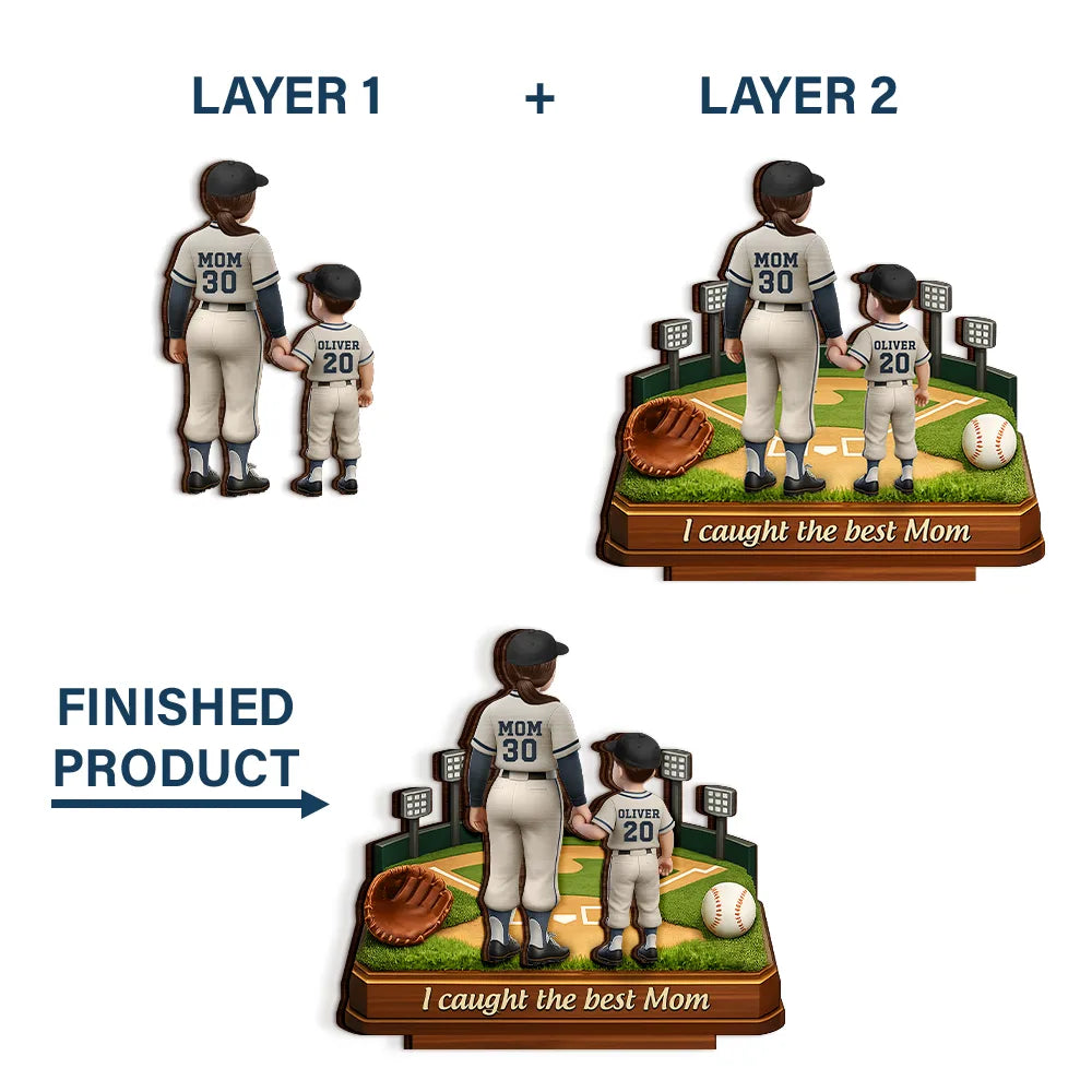 We Caught The Best Mom Baseball - Personalized Custom Shaped 2-Layered Wooden Plaque