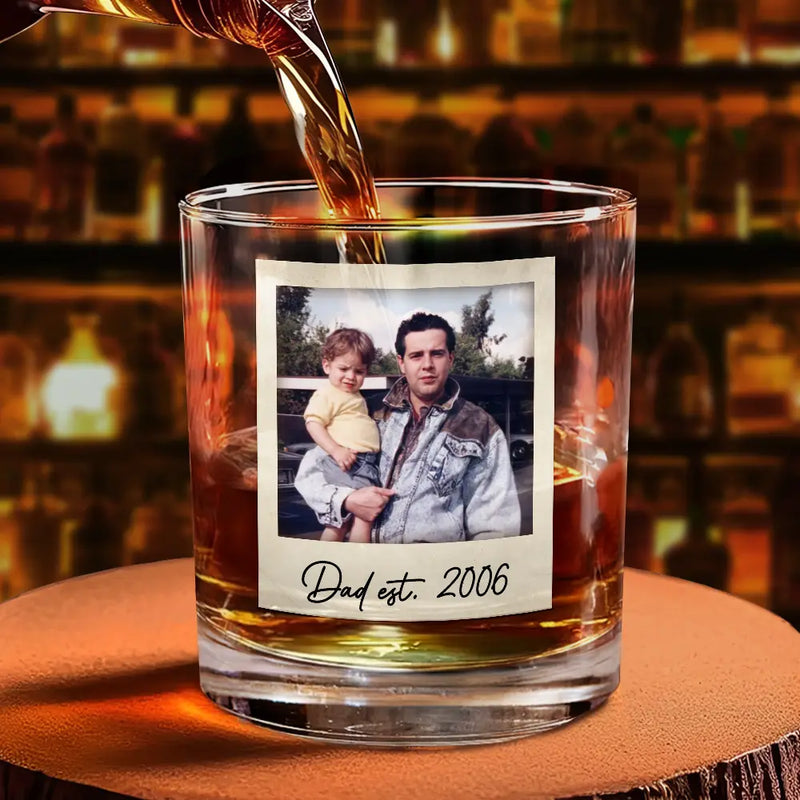 Custom Photo,Gift For Mother,Gift For Father,Happy - Custom Photo Mom Dad EST - Personalized Combo Wine & Whiskey Glass